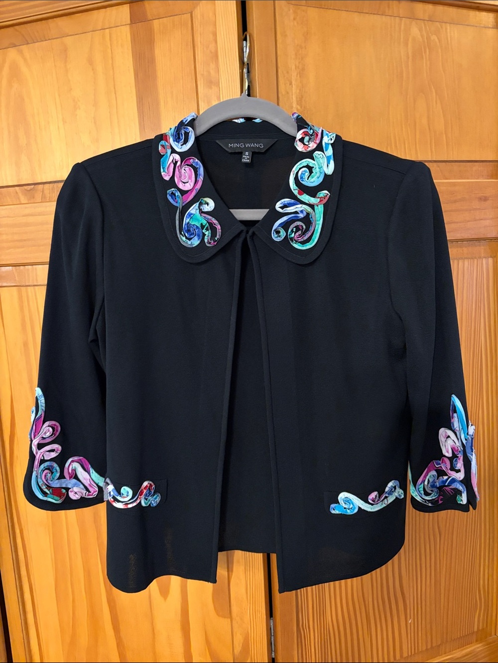 Ming Wang Black Jacket with Multi Soutache Trim Small Like New
